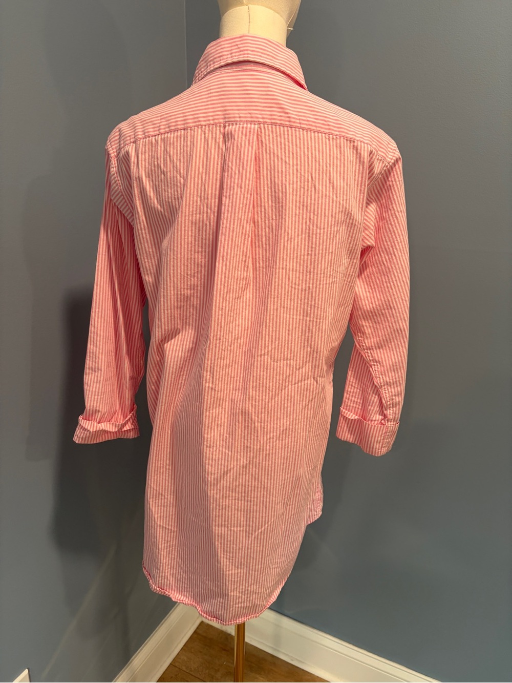 Lauren Ralph Lauren Pink White Stripe Cotton Shirt Dress Cover Up Sleep Shirt - Picture 7 of 10